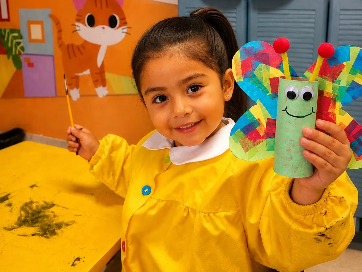 Alumna de preescolar con su manualidad