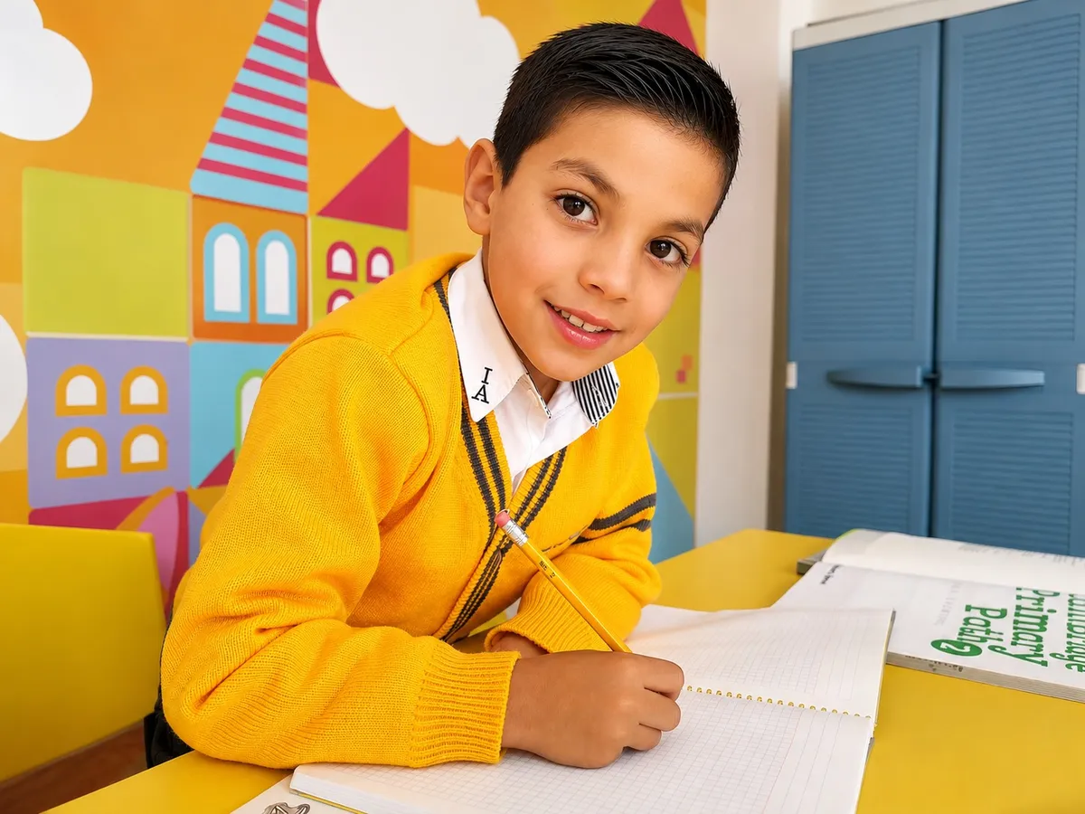 Alumno de primaria escribiendo